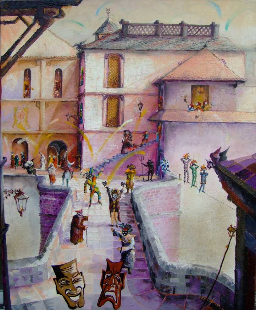 "Mascarade" Huile sur toile 80x65. Tableau réalisé en 1987